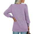 thumbnail image 5 of YeJammarp Womens Long Sleeve Tops Soft Fleece V Neck Sweatshirts Pullover Button Decor Elegant Trendy Casual Sweater (XL, Purple), 5 of 7