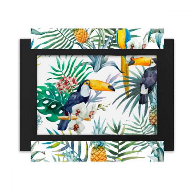 Acuarela arbusto piña loro Tucan Marco de Fotos de escritorio imagen Arte Negro Pintura 5x7 pulgadas