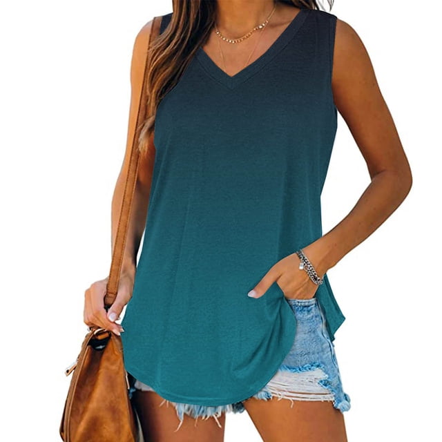 Camisoles pour Femmes, Débardeurs Imprimés pour Femmes à Col en V, Basiques, Décontractés, Fluides, d'Été, Sans Manches