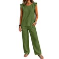 thumbnail image 6 of HAYIMI Womens Plus Size Outfits Sets 2 Pieces Elegant Casual Fly Sleeve Shirts Tops And Trousers Lightweight Comfortable Everyday For Warm Weather Modern Relaxed Fit Solid Color Classic Clothing Sets, 6 of 7