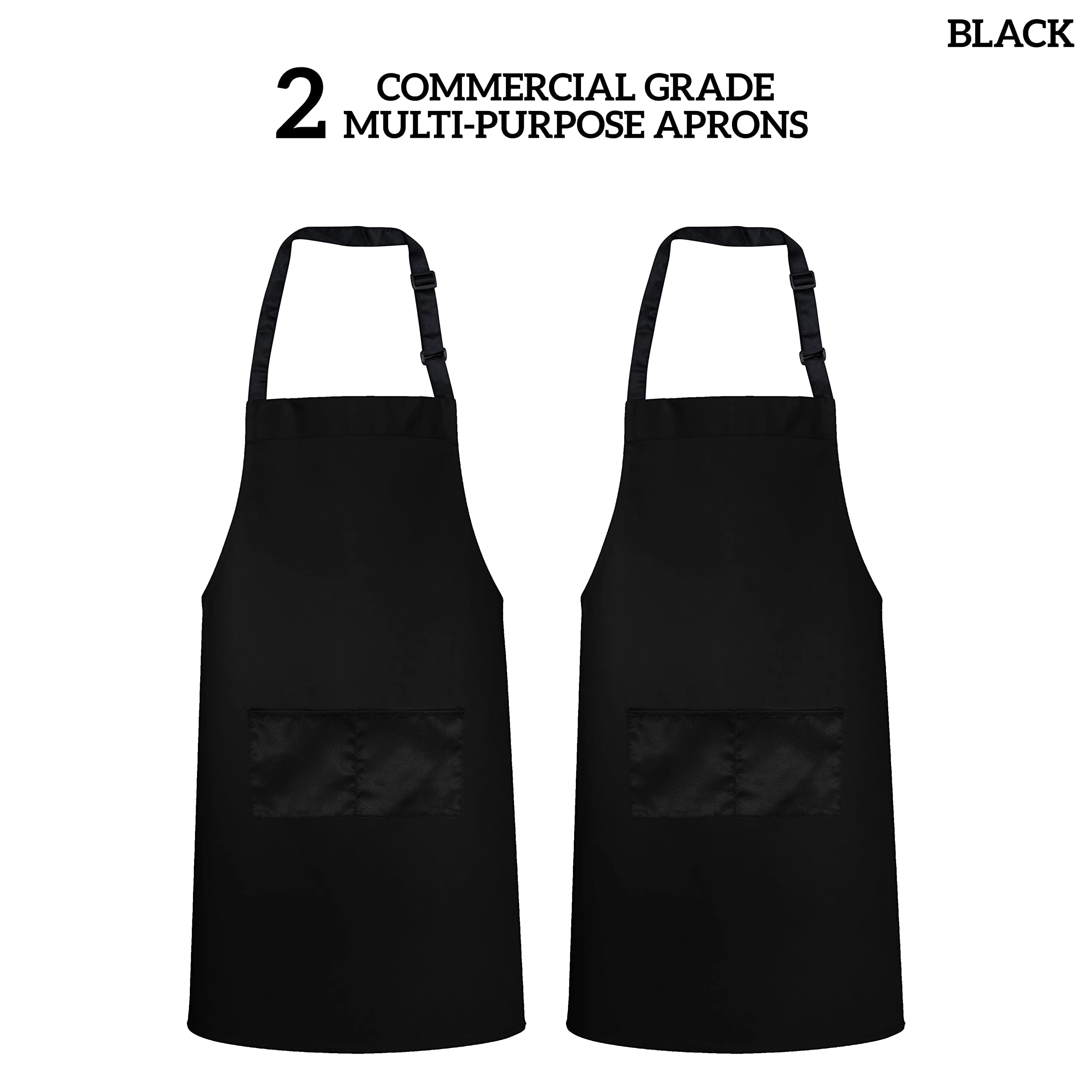 2 Pack Chef Apron With Pockets - Grilling Aprons For Men  Waterproof Cooking Bbq Work Or Restaurant Use Kitchen Women Black