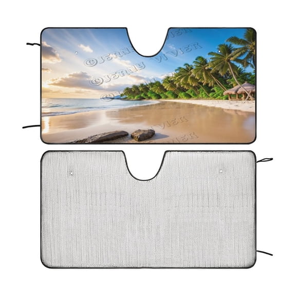 Beach Accordion Folding Car Windshield Sun Shade Car Window Shades for Baby - Sunshade for Car to Protect Interior & Keep Your Vehicle Cool 51"x28"