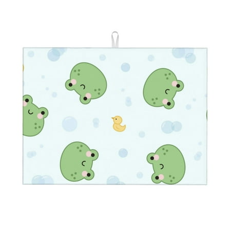 

Tebeau Kawaii Frogs Print Dish Drying Mat for Kitchen Counter Dish Drying Pad with Non-slip Rubber Backed Hide Stain Anti Absorbent for Kitchen Counter Drying Mat