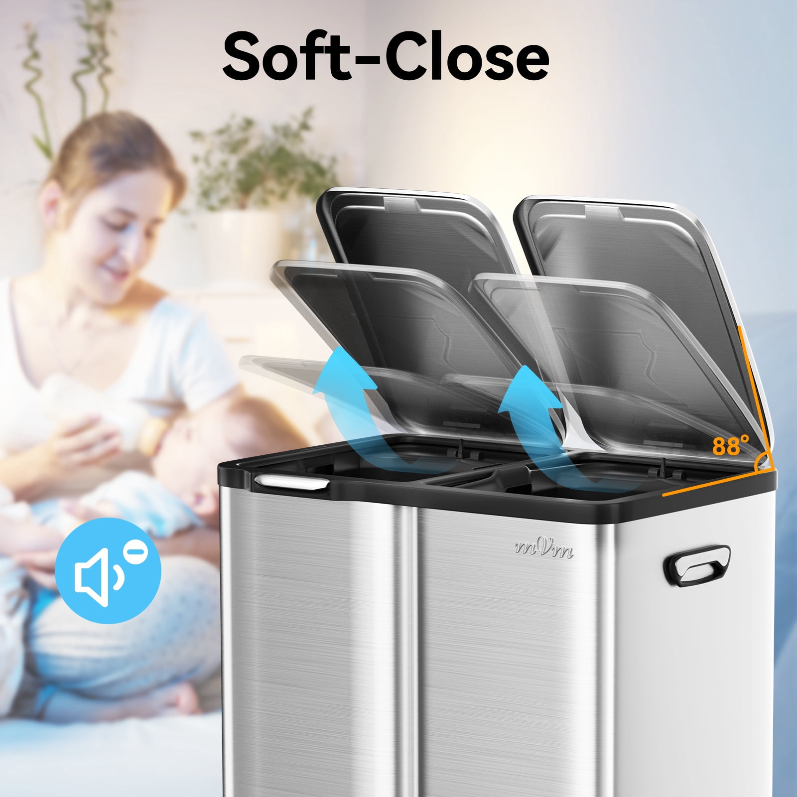 mVm 16 Gal 3 in 1 Kitchen Step Trash Can, Heavy Duty Anti Fingerprint Brushed Recycling Bin for Office