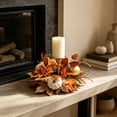 thumbnail image 4 of Halloween Candle Wreath Maple Leaves Roses Candle Holder Decor Tabletop Centerpiece Fall Harvest Party Ornament Thanksgiving Halloween Home Entryway Coffee Table Decoration, 4 of 6