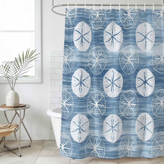 54x78 Inch Shower Curtain Decorative Summer Marine Life Bathtub Bath Curtains Fabric Waterproof Bathroom Decor, Nautical Coastal Sand Dollars Retro Blue Small Stall Shower Curtain Set with 12 Hooks