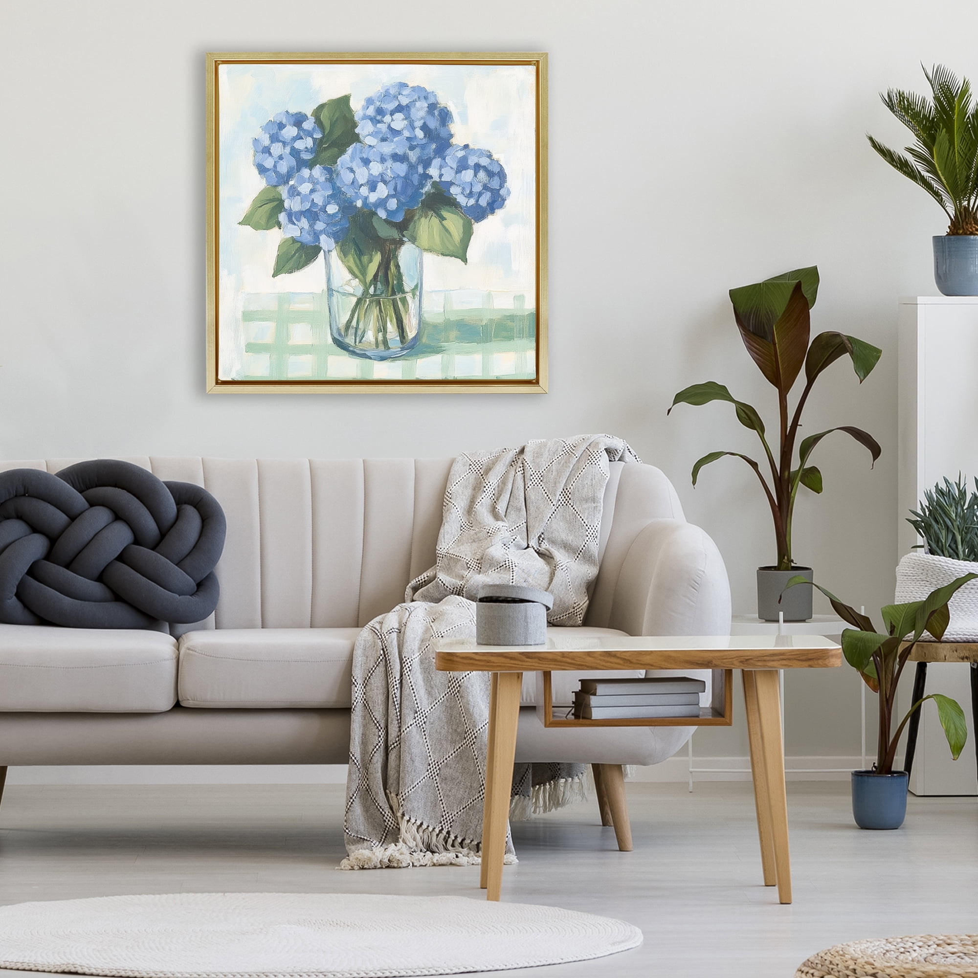 Stupell Industries Quaint Picnic Hydrangeas Gold Framed Floater Canvas Wall Art, design by Petal Prints Design