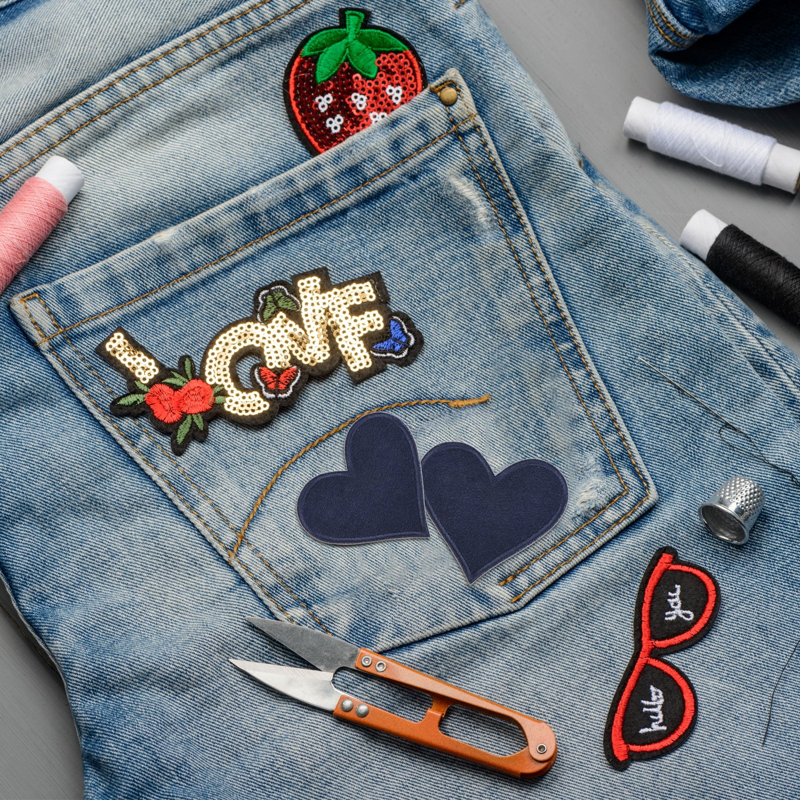 Heart Shaped Iron on Patches 6.8x7cm Embroidered Sew Patches Appliques for Clothing Repair Backpack Shoes Decoration Navy Blue 120Pcs