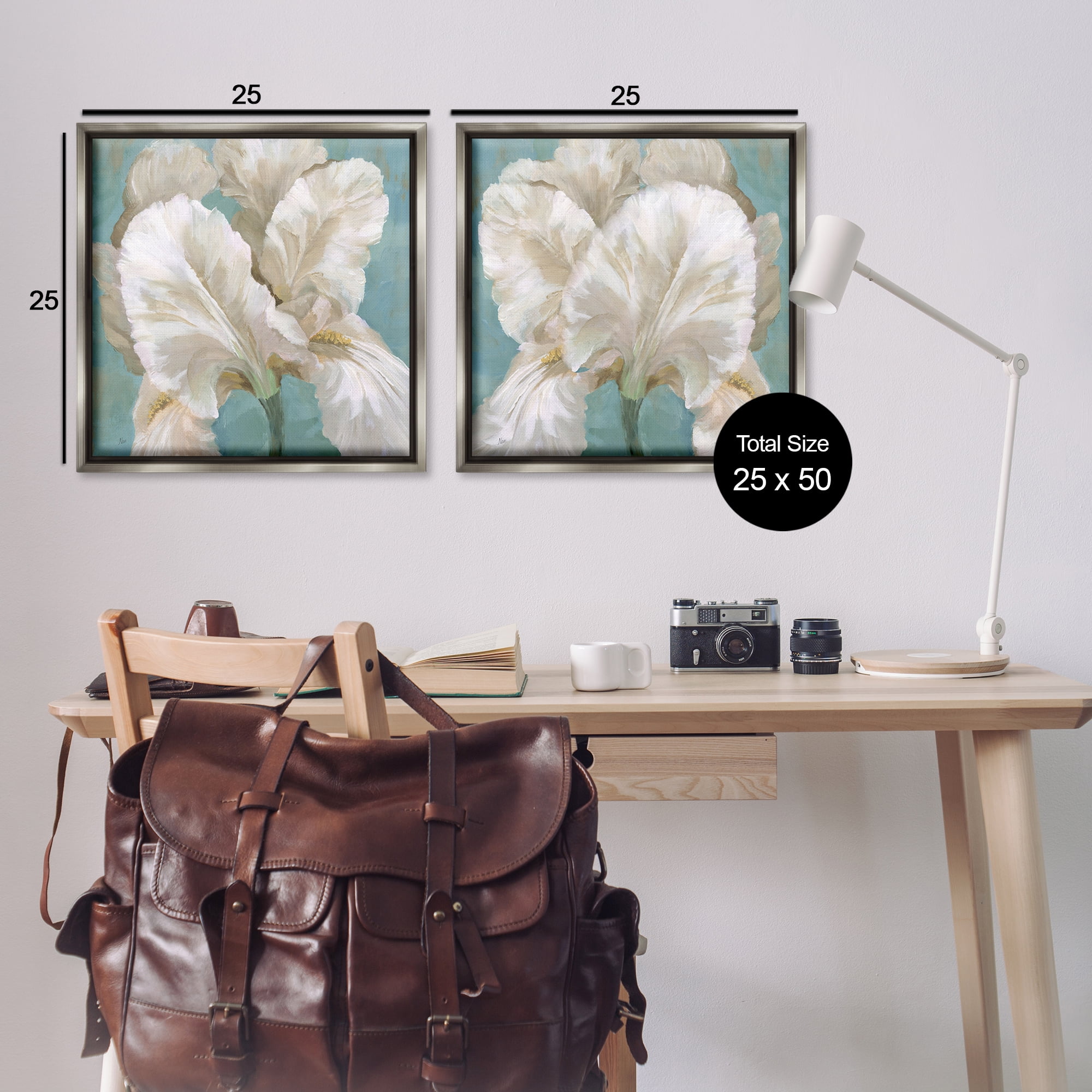 Stupell Industries White Iris Flower Plants & Flowers Painting Gray Floater Framed Canvas Art Print Wall Art, 25 x 25, Set of 2