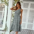 thumbnail image 4 of Summer Dresses for Women Maxi Dress Fashion Dress Vest One Shoulder Print Swing Skirt, 4 of 6