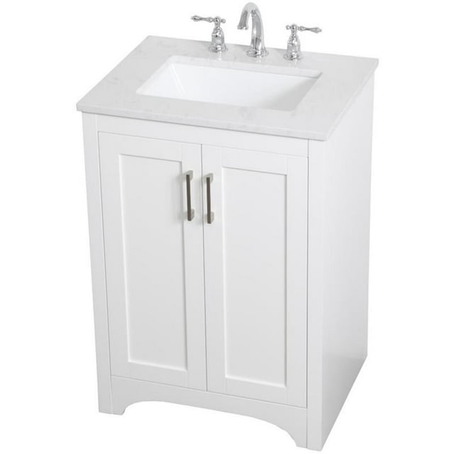 Pemberly Row Modern 24" Single Quartz Top Bathroom Vanity in White