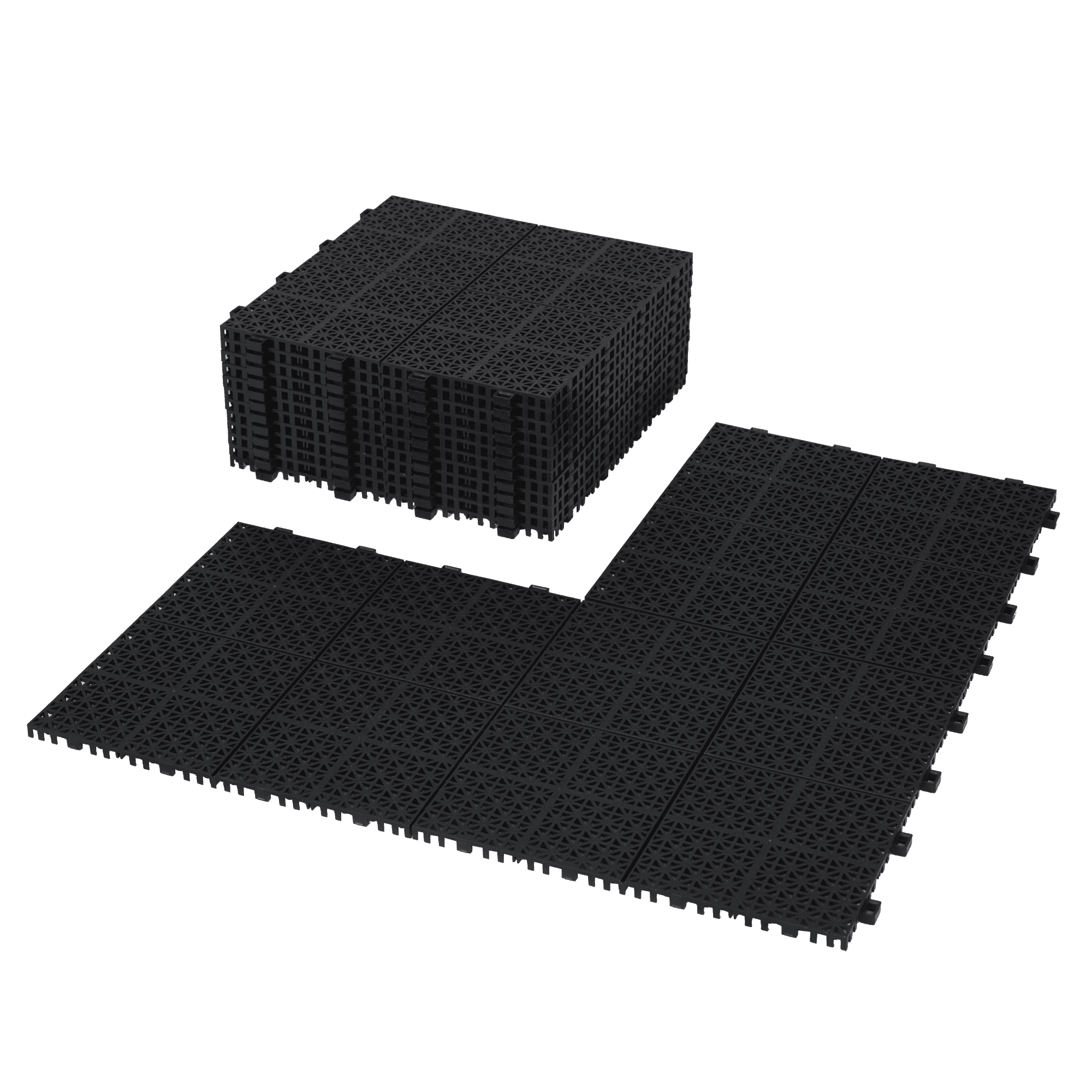 Black Interlocking Deck Tiles Plastic Waterproof Outdoor All Weather Anti-slip Bathroom Shower Pack of 24
