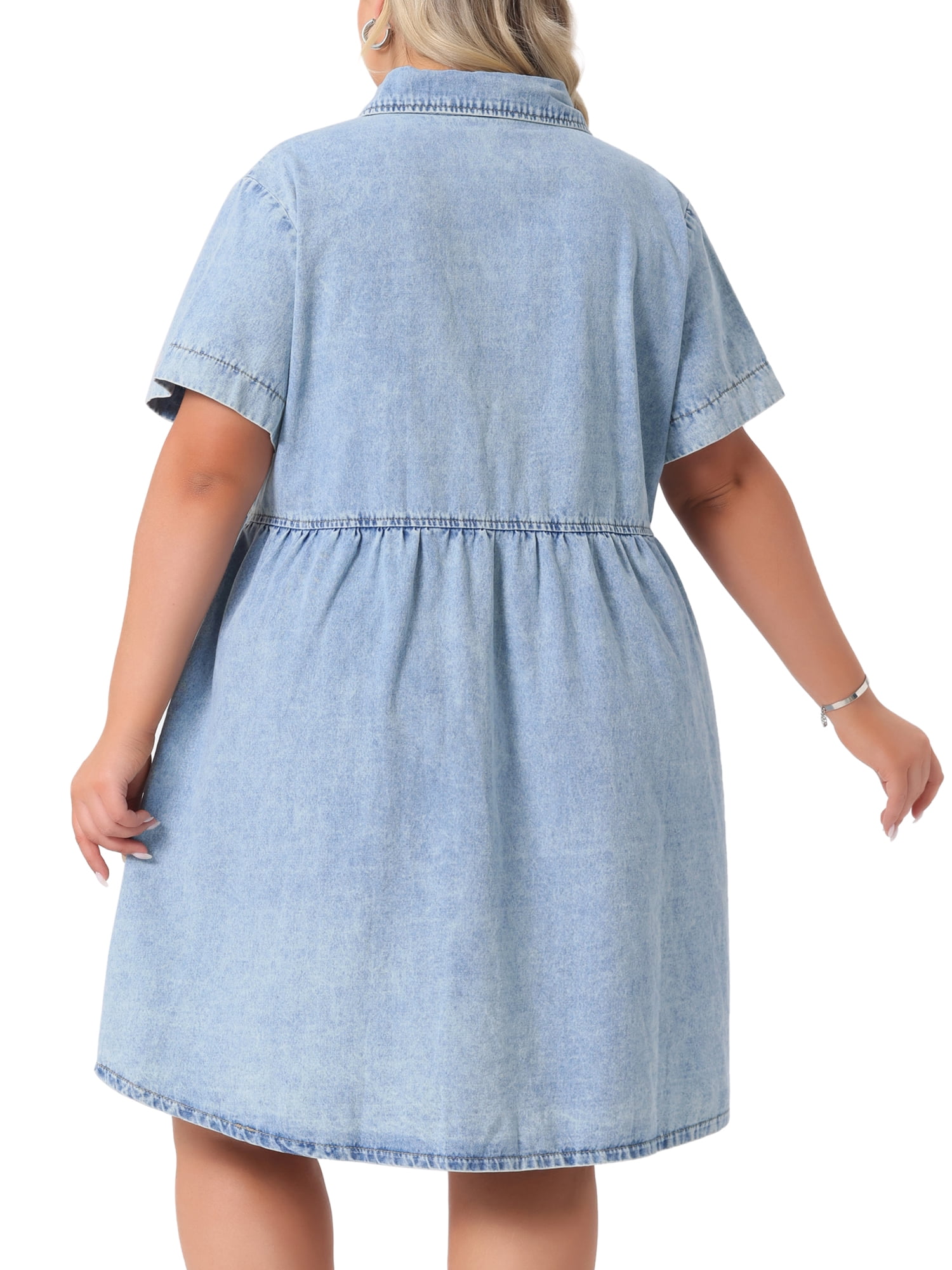 DARING DIVA Women's Plus Size Casual Denim Babydoll Pockets Dress 2X Light Blue