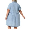 thumbnail image 4 of DARING DIVA Stylish Plus Size Denim Babydoll Pockets Dress 1X Light Blue, 4 of 6