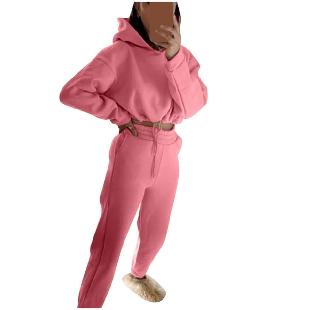 Chándal deportivo informal de mujer con capucha y manga larga en color liso