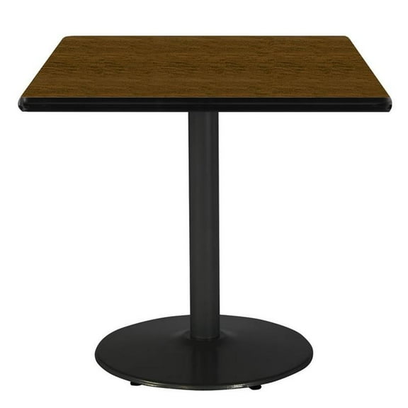 Pemberly Row 42" Square Breakroom Table with Walnut Top Round Black Base