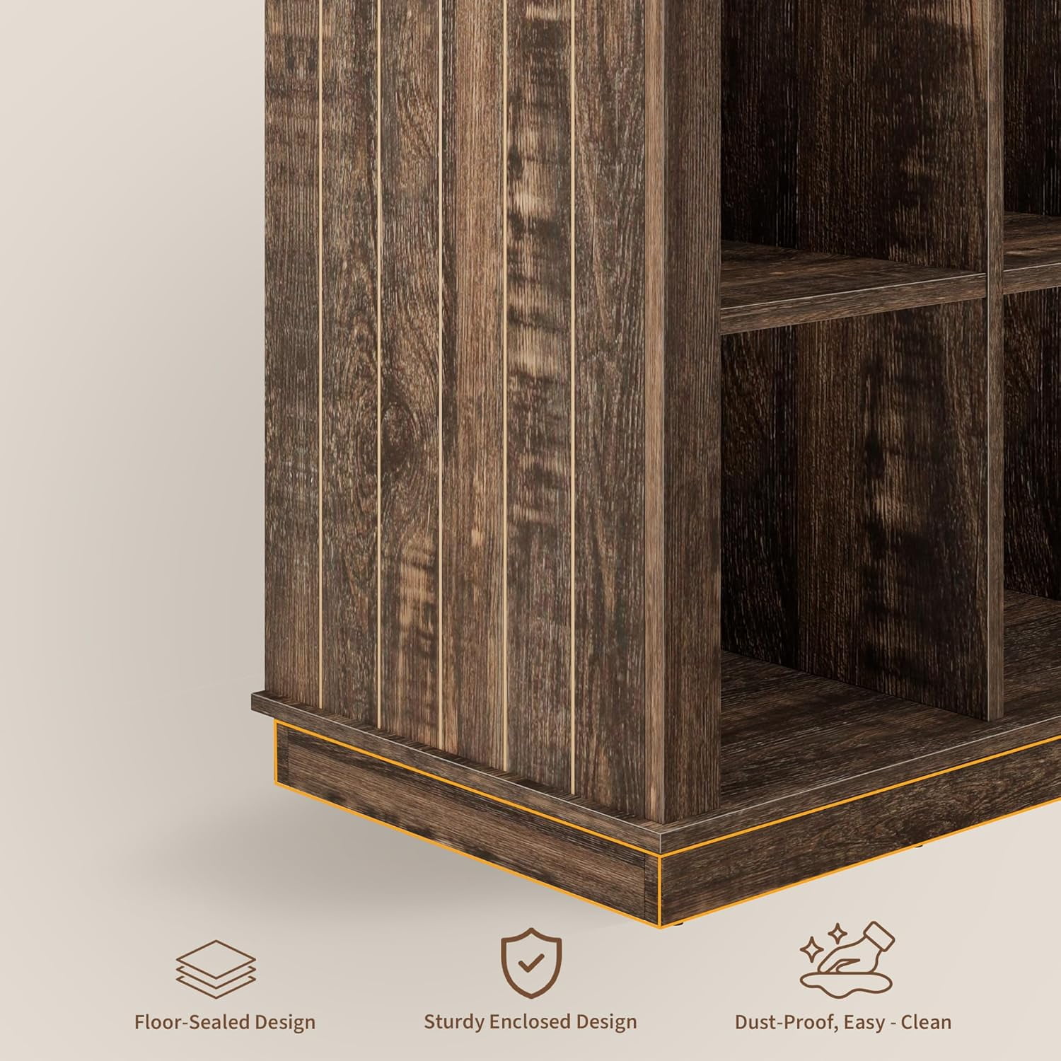 Farmhouse Wood Book Shelf, 9-Cube Storage Organizer Bookshelf, 3-Tier Minimalist Floor Standing Display Cabinet for Living Room, Bedroom, or Home Office, Grey