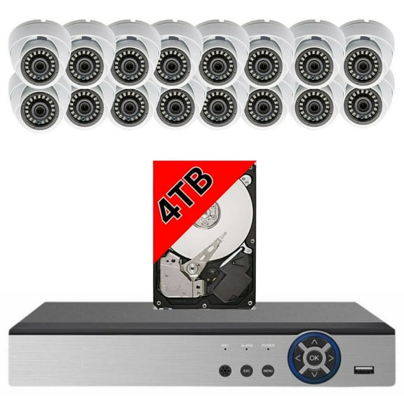 Evertech 16 Channel Surveillance System 1080p Indoor/Outdoor Fixed Lens Dome Security Cameras 4TB Recording Memory