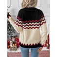 thumbnail image 3 of Women’s Christmas Chevron Striped Polo Collar Sweater, Long Sleeve Vintage Fair Isle Knit Pullover, 3 of 11