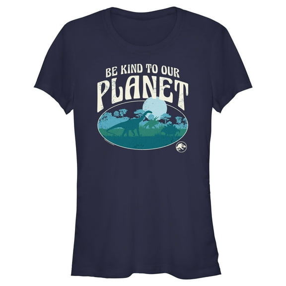 Junior's Jurassic World Be Kind to Our Planet  Graphic Tee Navy Blue Small