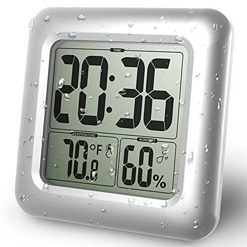 BALDR LCD Bath & Shower Clock, Waterproof Bathroom Clock, Wall Mounted