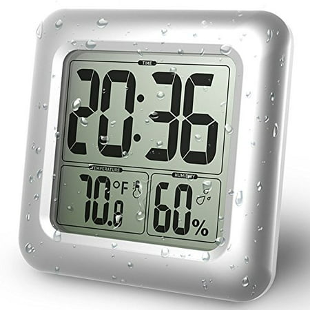 BALDR LCD Bath & Shower Clock, Waterproof Bathroom Clock, Wall Mounted, Suction Cups, Digital Displays Time, Temperature, and Indoor Relative