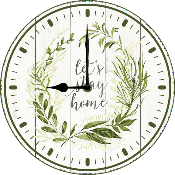 Farmhouse Wooden Wall Clock - 10 Inch Let's Stay Home Battery Operated Silent Non Ticking Vintage Rustic Distressed Wood Clock Home Decor for Kitchen, Living Room, Bedroom, Office