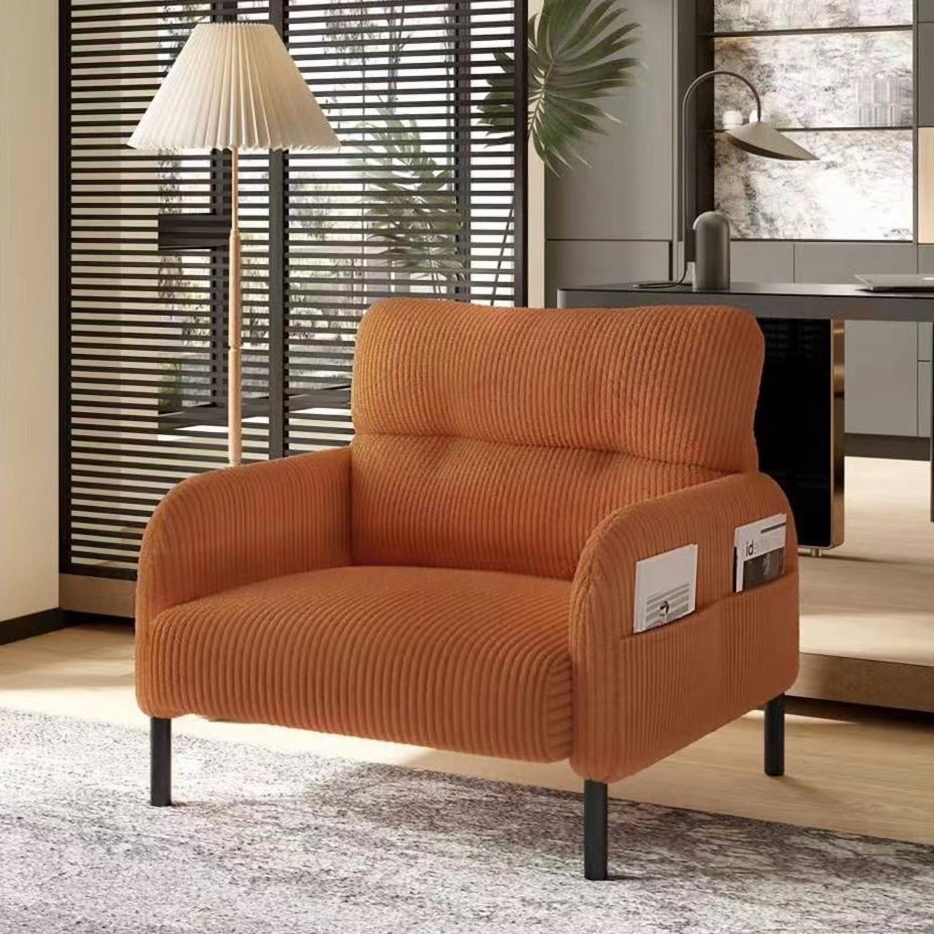 Modern Accent Chair,Armchair,Corduroy Fabric Sofa Chairs,Upholstered Armchair for Living Room,Bedroom,Office,Orange