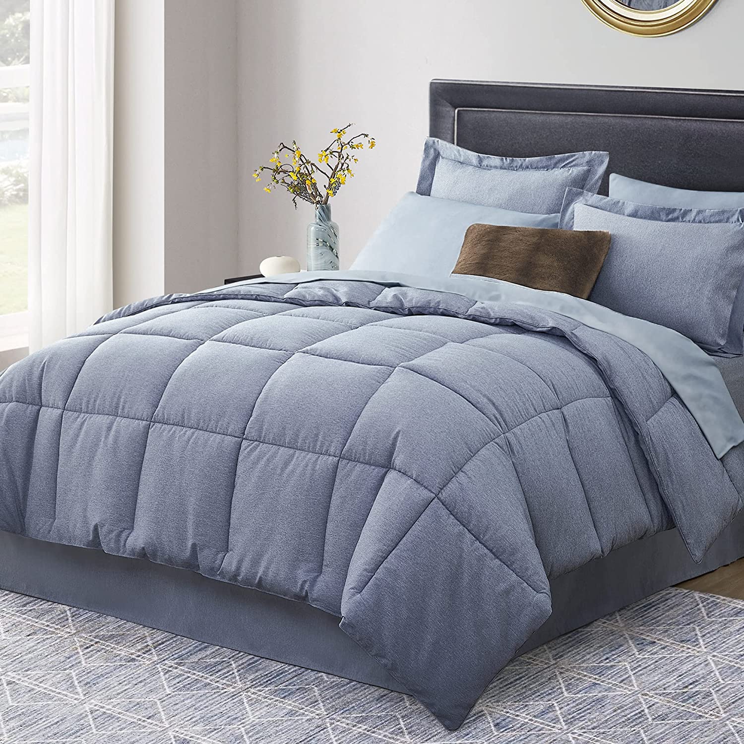 durable UMCHORD Queen Comforter Set 8 Piece Light Grey Bed in a Bag