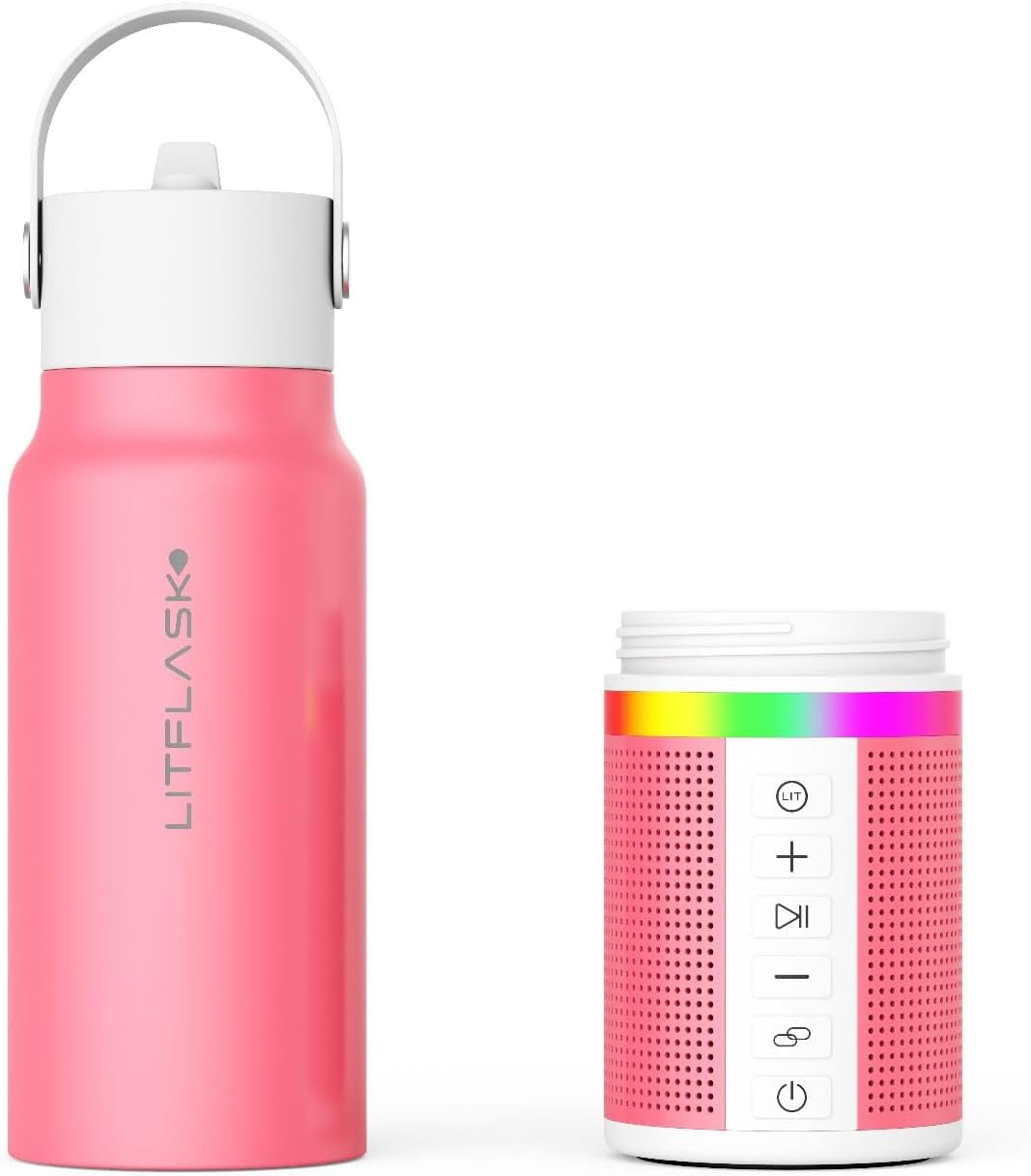 LITFLASK Smart Water Bottle with Premium Bluetooth Speaker, Pink, Portable Charger, LED Light, Stainless Steel, Mix & Match Colors, 20oz - Oprah's Favorite Things 2024