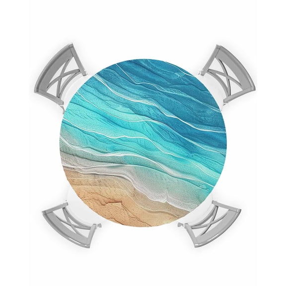 nqOlkjepod Aqua Ombre Coastal Round Tablecloth, Fitted Table Cover with Elastic for 45"-54" Round Tables, Summer Nautical Beach Ocean Seaside Table Cloth Outdoor Dinning Party Waterproof Tablecloths