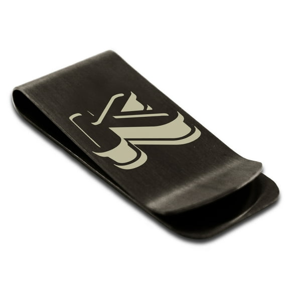 Stainless Steel Letter K Initial 3D Monogram Engraved Engraved Money Clip Credit Card Holder