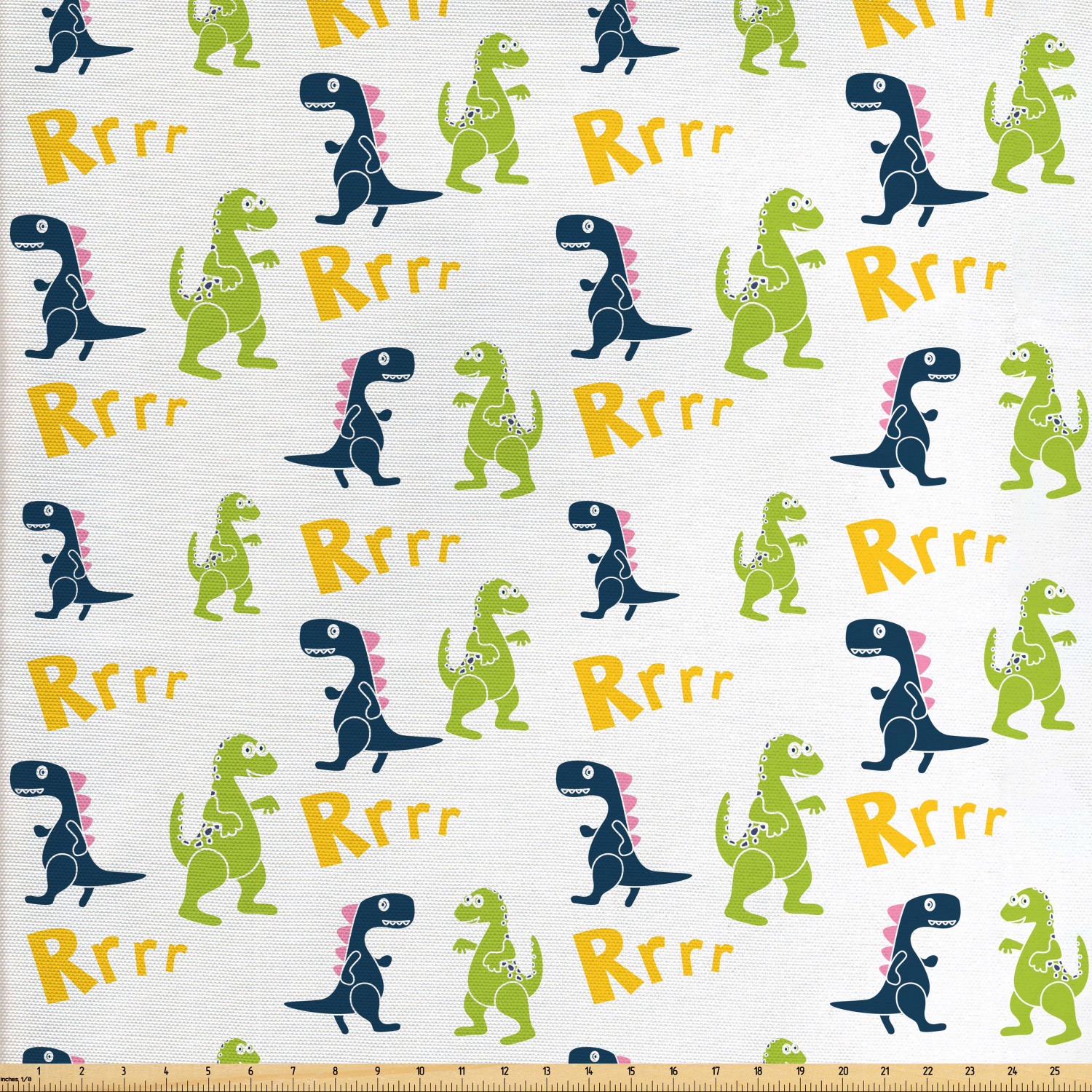 Dinosaur Party Fabric by The Yard, Happy Cartoon Dino Reptile with Rrrr