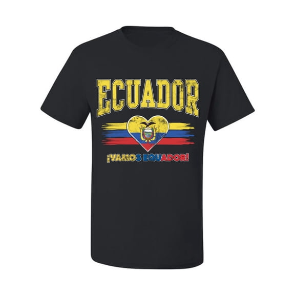 Wild Bobby Ecuador Flag Heart Vamos Ecuador Graphic | Women's Novelty T-Shirt | Soccer Football Fan Game Day Gift for Her Unisex Men Tee