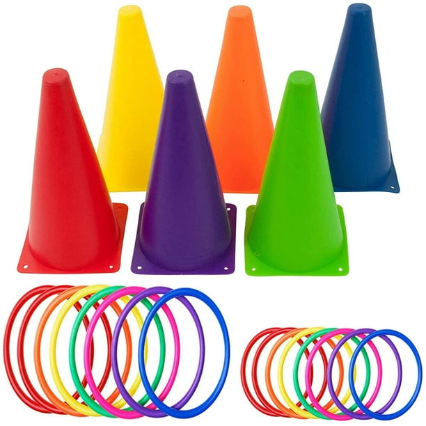 Juego combinado de lanzamiento de anillo de cono de plástico de 26 piezas, juegos de carnaval al aire libre, juego de lanzamiento de fiesta de cumpleaños para niños y adultos, juego de patio trasero Ormromra CZYD-XM14
