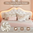 thumbnail image 4 of Queen Size Bed Frame with Adjustable Headboard,Crystal Button, Upholstered Platform Bed with LED Lights for Girls, Solid Wood Slats Support, No Box Spring Needed, Beige, 4 of 8
