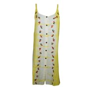 Mogul Tie Dye Yellow Dress Floral Embroidered Bohemian Fashion Shift Dresses