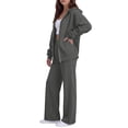 thumbnail image 6 of 2 Piece Sets for Women Zip Up Hoodie Wide Leg Sweatpants Matching Set Lounge Outfit Comfort Casual Fall Winter Tracksuit,3XL,Dark Gray, 6 of 7