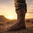 thumbnail image 2 of Men's Pull-On Round Toe Western Cowboy Work Boots, Mid-Calf Embroidered Outdoor Casual Boots, 2 of 6