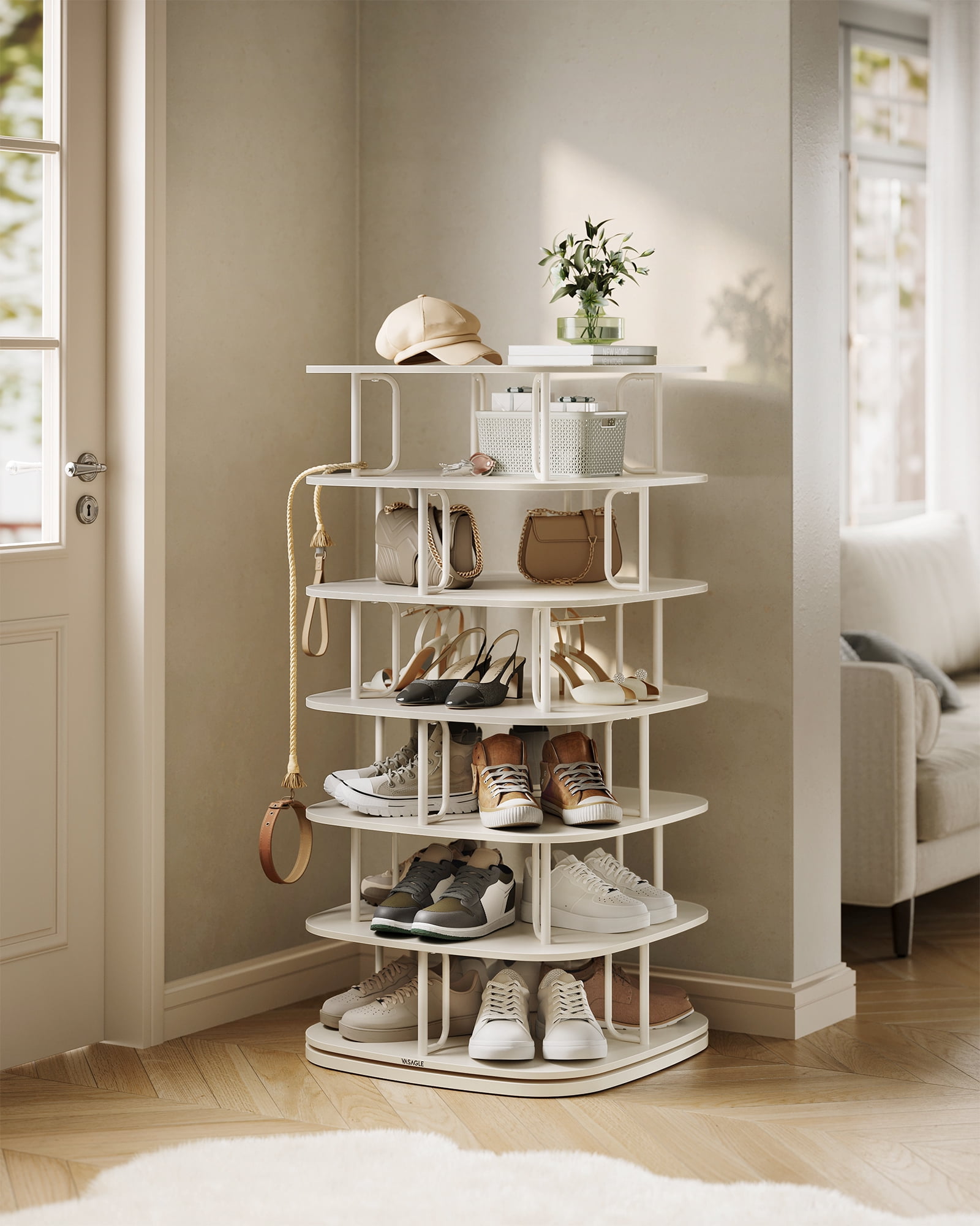 7-Tier Rotating Shoe Rack, 360° Spinning Shoe Organizer Tower for 28-35 Pairs, Sturdy Shoe Shelf for Entryway, Living Room, Closet