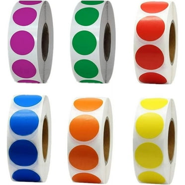 1 inch Color Coded Label Garage Sticker Blank Yard Price Sticker Round Sticker Sticker Glossy writable Paper Label 3000 Pieces (6 Colors), Red&Orange&Yellow&Purple&Blue&Green