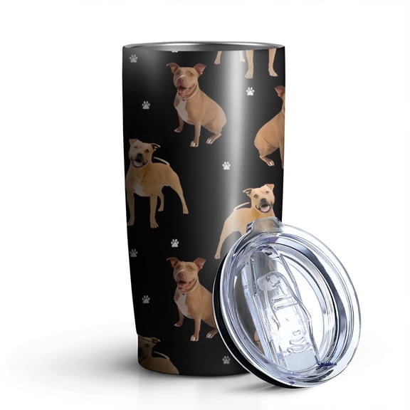 20oz Tumblers Pitbull Dog and Footprint Stainless Steel Vacuum Insulated Double Wall Travel Tumbler Cups Mug with Lid and Straw,Cleaning Brush for Cold & Hot Drinks