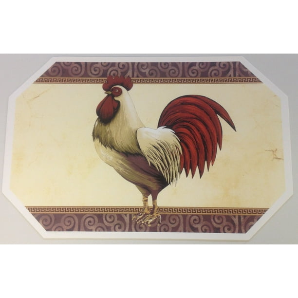 SET OF 6 EXPANDED VINYL PLACEMATS, ROOSTERS