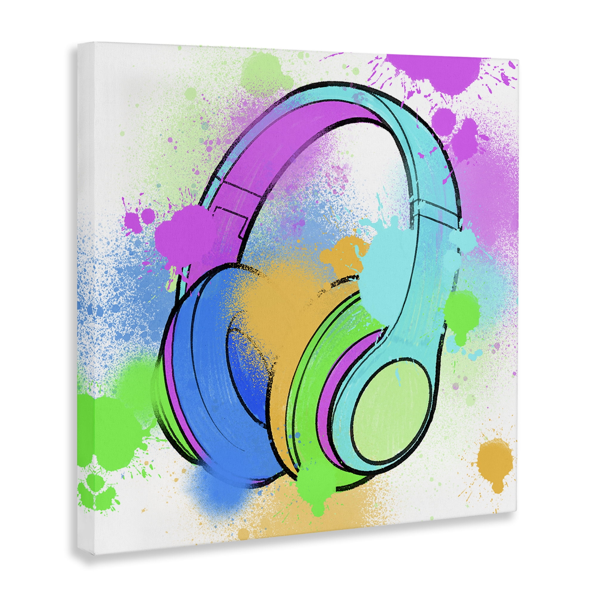 Stupell Industries Splattered Music Headphones Entertainment Painting Wrapped Canvas Art Print Wall Art, 24 x 24