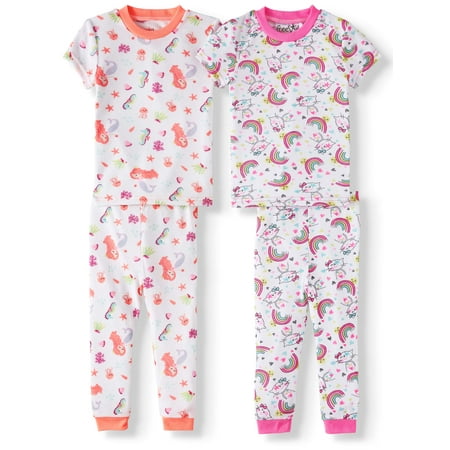 Animal Cotton Pajama Freestyle Revolution Short sleeve cotton tight fit pajamas, 4-pc set (baby girls & toddler girls) ()