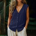 thumbnail image 2 of New Women’s Button down Vest Cotton Linen V Neck Sleeveless Shirts Casual Loose Summer Casual Jacket Waistcoat Navy XXL, 2 of 6
