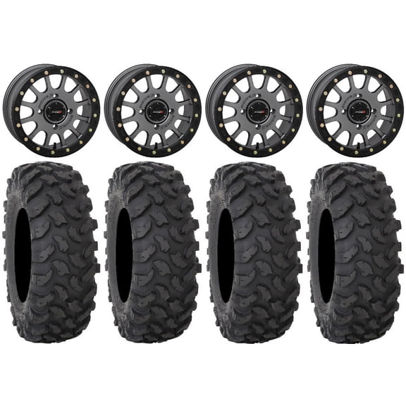 System 3 SB-5 Grey 14" Wheels 30" XTR370 Tires Can-Am Commander Maverick Renegade Outlander Defender