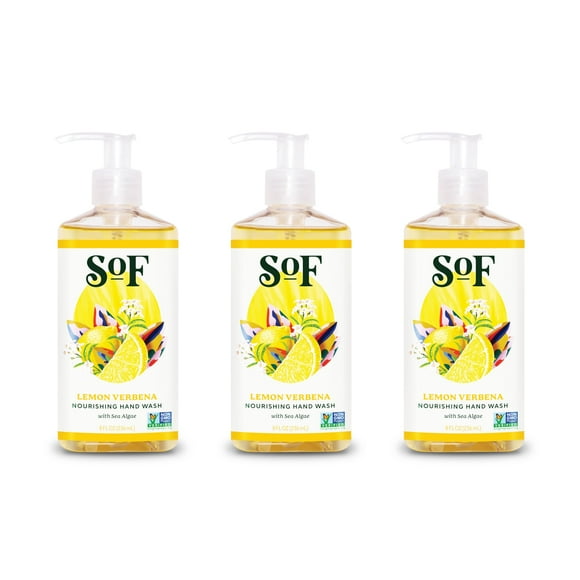 Jabón líquido para manos con verbena de limón del sur de Francia de SoF Body Care (anteriormente Body Care) | Jabón de manos líquido hidratante con algas marinas | Botella con bomba de 8 oz cada una |