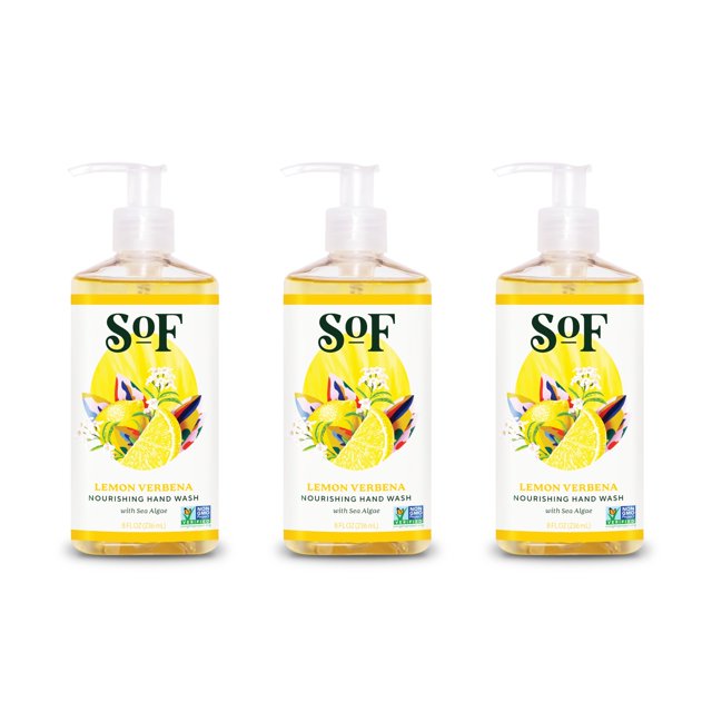 Jabón líquido para manos con verbena de limón del sur de Francia de SoF Body Care (anteriormente Body Care) | Jabón de manos líquido hidratante con algas marinas | Botella con bomba de 8 oz cada una |