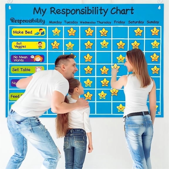 Haooryx My Responsibility Chart Felt Story Board Set for Room Wall Hanging Early Learning Household Chores Planning Interactive Game Toy,80Pcs